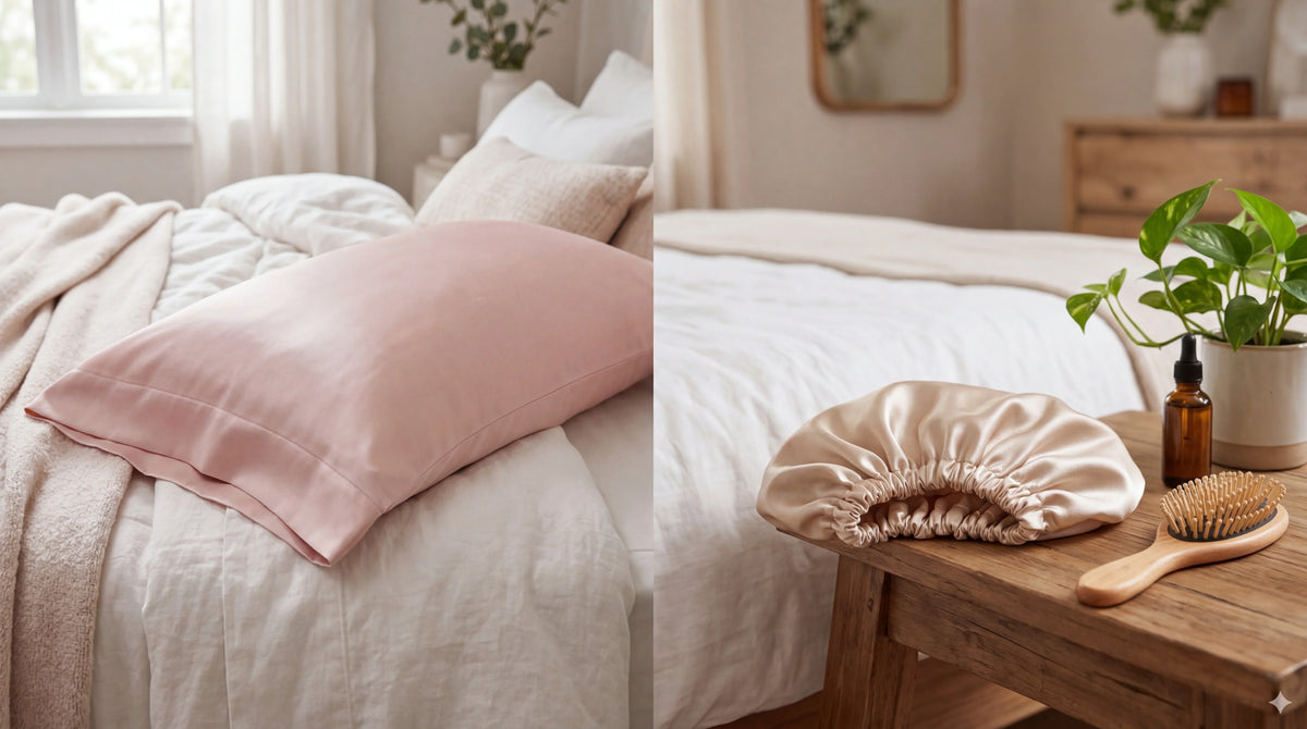 taie d'oreiller en soie vs bonnet de nuit  Image
