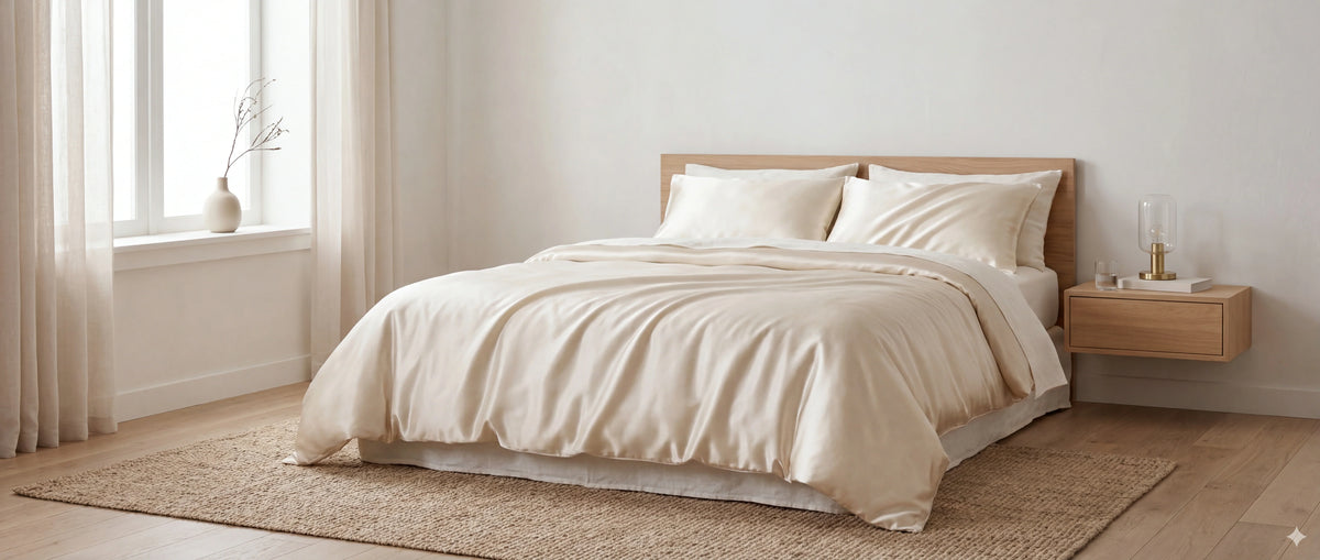 parure de lit en soie avec chambre minimaliste Image