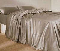 parure de lit avec housse de couette en soie beige champagne 