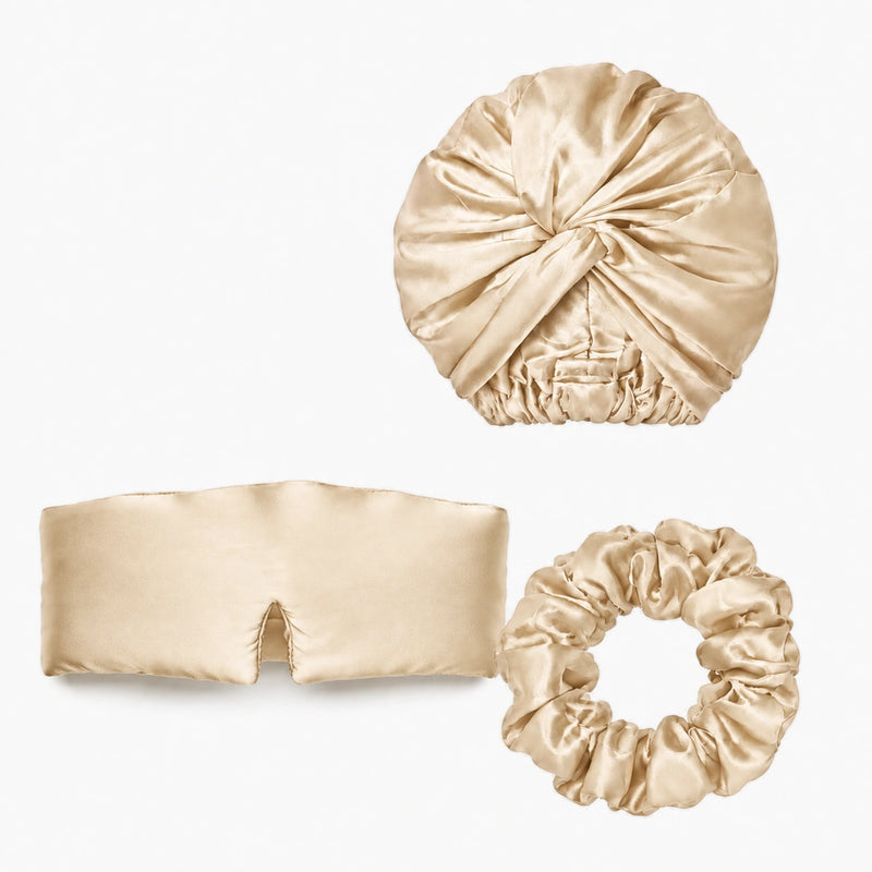 Cofanetto Capelli in seta — Cuffia per dormire, mascherina e scrunchie